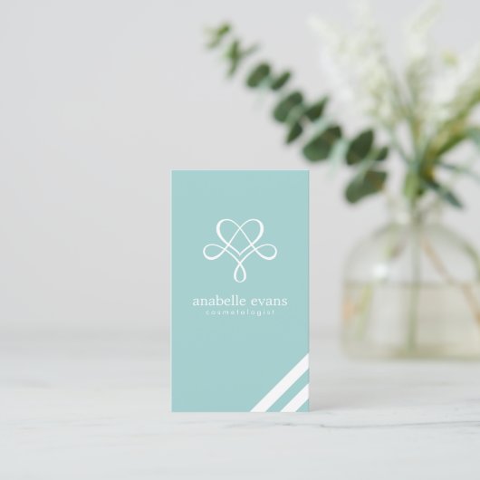 ミントグリーンモダンハートと渦巻き 名刺 (スタンド正面)