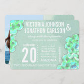 ミントグリーンモダン結婚吸肉 招待状 (正面/裏面)