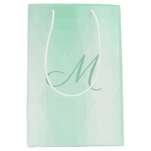 ミントグリーンモノグラムのモダンテンプレートエレガント ミディアムペーパーバッグ (正面)