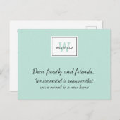 ミントグリーンモノグラムロゴ新しいホームムービング 案内ポストカード (正面/裏面)