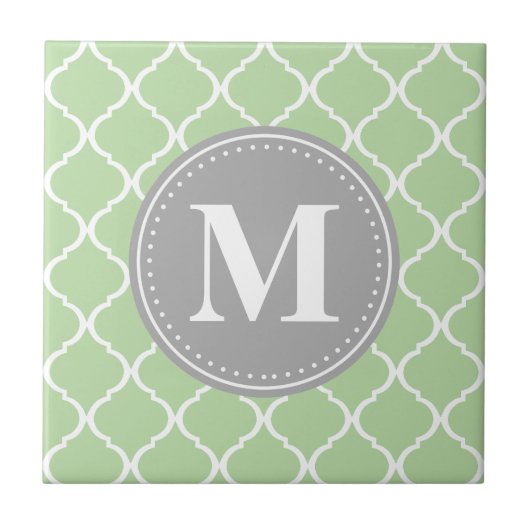 ミントグリーンモロッコラティスグレーモノグラム タイル (正面)
