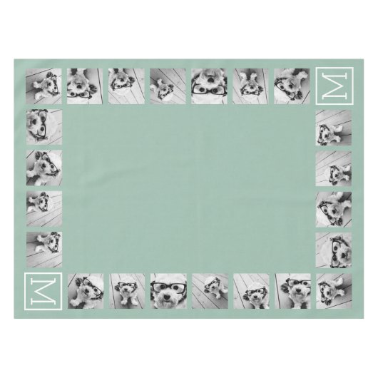 ミントグリーンユニークフォトコラージュカスタムモノグラム テーブルクロス (正面(横))