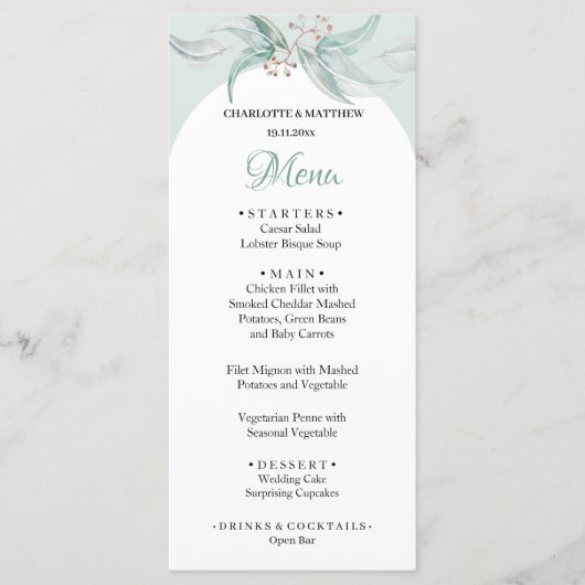 ミントグリーンユーカリ水のカラーハンド色彩の鮮やか メニュー (正面)