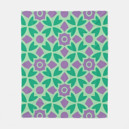 ミントグリーンラベンダーペタルフローラサークルパターン フリースブランケット (正面)