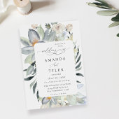 ミントグリーンリー&ホワイトフローラ結婚ズ 招待状