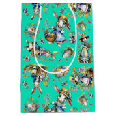 ミントグリーンヴィンテージウォーターカラーイースターバニーフローラ ミディアムペーパーバッグ (正面)