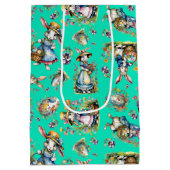 ミントグリーンヴィンテージウォーターカラーイースターバニーフローラ ミディアムペーパーバッグ (裏面)