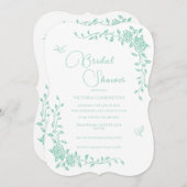 ミントグリーンヴィンテージフローラブライダルシャワー 招待状 (正面/裏面)
