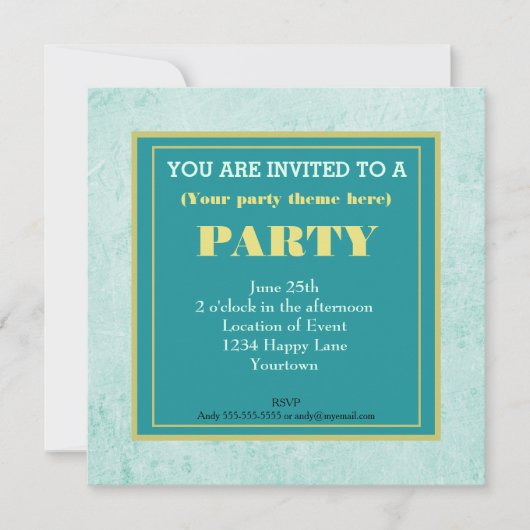 ミントグリーンヴィンテージ紙テクスチャ汎用パーティー 招待状 (正面)