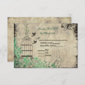 ミントグリーンヴィンテージ結婚バードケージのR.S.V.P.カード 出欠カード (正面/裏面)