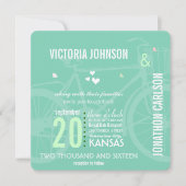 ミントグリーンヴィンテージ自転車結婚タイポグラフィ 招待状 (正面)