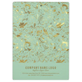 ミントグリーン及び金ゴールドフローラ織物パターン クリップボード (裏面)
