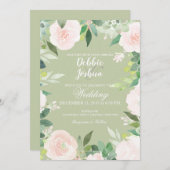ミントグリーン多肉性フラワー結婚式招待状 招待状 (正面/裏面)