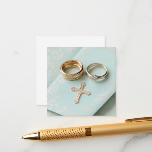 ミントグリーン宗教結婚の エンクロージャーカード (正面/裏面インサイチュ)