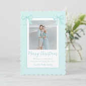 ミントグリーン弓パーソナライズされたクリスマス写真 シーズンカード (スタンド正面)