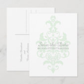 ミントグリーン微妙なダマスク日付ポストカードを保存 案内ポストカード (正面/裏面)