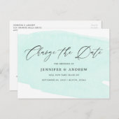 ミントグリーン日付の結婚延期を変更 案内ポストカード (正面/裏面)