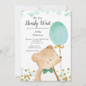 ミントグリーン早くベビーシャワーを待つことができる 招待状 (正面)