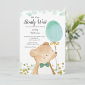 ミントグリーン早くベビーシャワーを待つことができる 招待状 (スタンド正面)