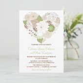 ミントグリーン春ハートフラワーズ結婚式招待状 招待状 (スタンド正面)