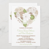 ミントグリーン春ハートフラワーズ結婚式招待状 招待状 (正面/裏面)