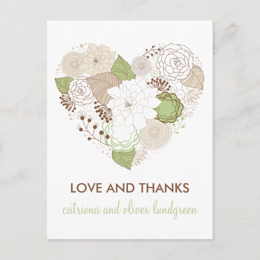 ミントグリーン春ハート花ありがとうポストカード ポストカード (正面)