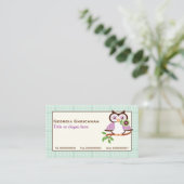 ミントグリーン春フクロウ縁どル 名刺 (スタンド正面)