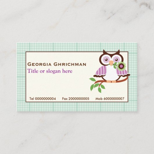 ミントグリーン春フクロウ縁どル 名刺 (正面)
