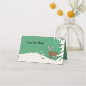 ミントグリーン松の木に立つ雌鹿 プレイスカード (裏面)