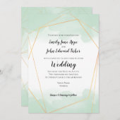 ミントグリーン水カラー金ゴールド幾何学模様結婚枠 招待状 (正面/裏面)