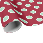 ミントグリーン水玉模様オンマルーンクリスマス紙 ラッピングペーパー (ロールコーナー)