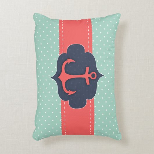 ミントグリーン水玉模様コーラルいかり アクセントクッション (正面(垂直))