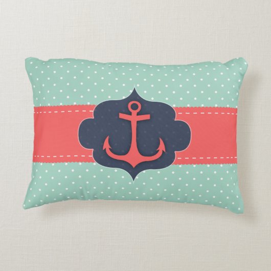 ミントグリーン水玉模様コーラルいかり アクセントクッション (裏面)