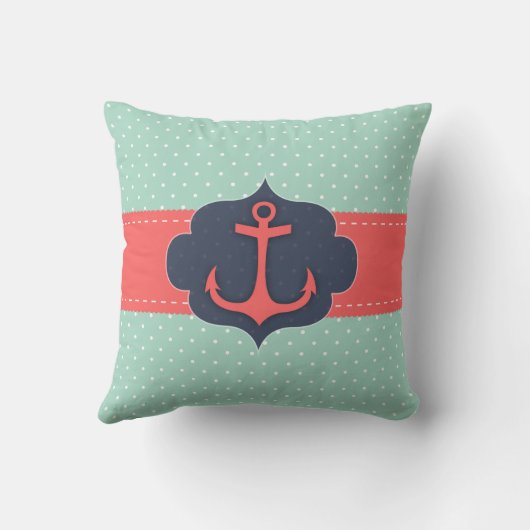 ミントグリーン水玉模様コーラルいかり クッション (裏面)