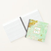 ミントグリーン水色、金ゴールド紙吹雪モノグラム ノートブック (内部)