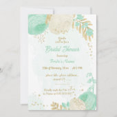 ミントグリーン白い花金ゴールドフローラブライダルシャワー 招待状 (正面)