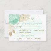 ミントグリーン白い花金ゴールドフローラミール選択 出欠カード (正面)