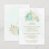 ミントグリーン白い花金ゴールド結婚フローラ エンクロージャーカード (正面/裏面)