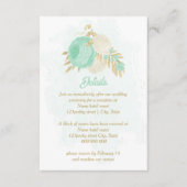 ミントグリーン白い花金ゴールド結婚フローラ エンクロージャーカード (正面)