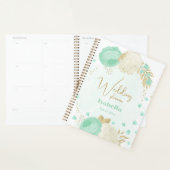 ミントグリーン白い花金ゴールド結婚フローラ プランナー手帳 (ディスプレー)