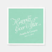 ミントグリーン白の幸せな後結婚の スタンダードカクテルナプキン (正面)