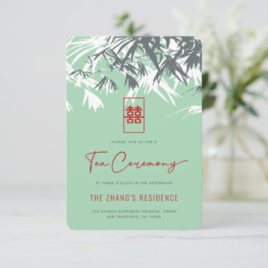 ミントグリーン禅葉竹中国の茶の湯 エンクロージャーカード (スタンド正面)