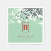 ミントグリーン竹葉のダブル中国のシ結婚ス スタンダードカクテルナプキン (正面)