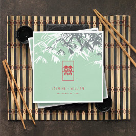 ミントグリーン竹葉のダブル中国のシ結婚ス スタンダードカクテルナプキン