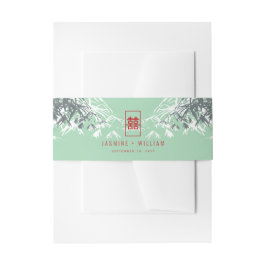 ミントグリーン竹葉のダブル中国のシ結婚ス 招待状ベリーバンド