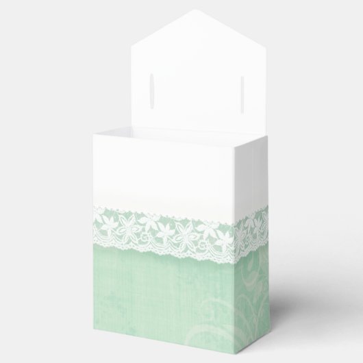 ミントグリーン素朴な白いレースお感謝していりギフトボックス フェイバーボックス (オープン)