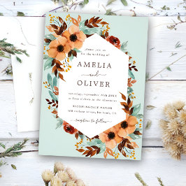 ミントグリーン素朴フローラウォーター結婚カラー 招待状