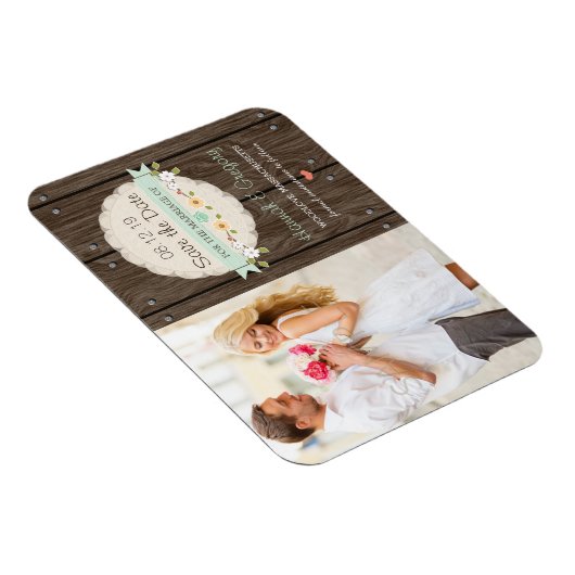 ミントグリーン素朴フローラボホ日付を保存 マグネット (右側)