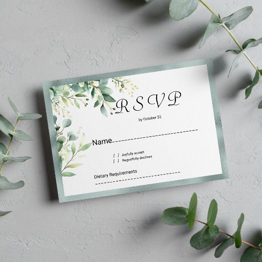 ミントグリーン素朴ユーカリ葉RSVP 招待状