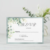 ミントグリーン素朴ユーカリ葉RSVP 招待状 (スタンド正面)